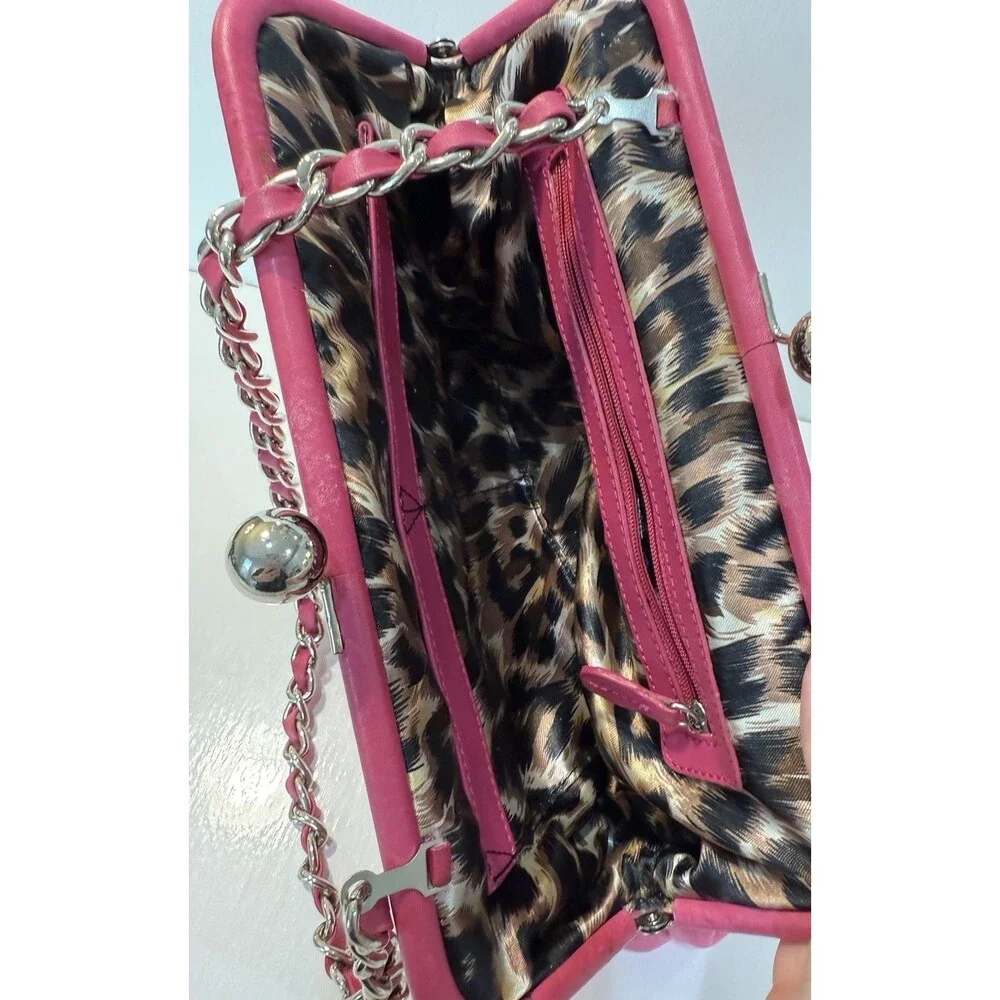 TIGNANELLO Pink Leather Kisslock Closure Handbag With Chain Leather Strap